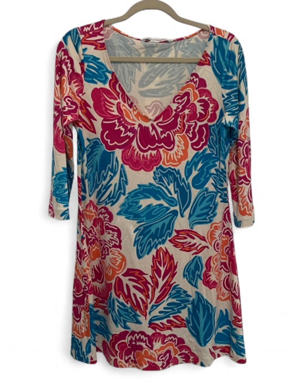 Diane von Furstenberg Cream Dress with Pink and Blue Floral Trim